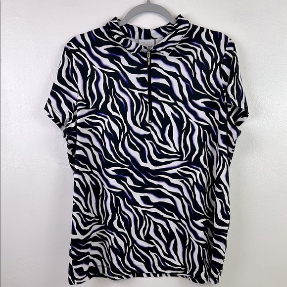 Chico's Tops - Chico’s Women US 16/18‎ XL Stretchy Half Zip Collar Short Sleeve Zebra Print Top